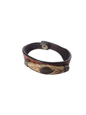 Western Braided Horse Hair Leather Cuff Bracelet Horse Head Concho Snap 7 Inch
